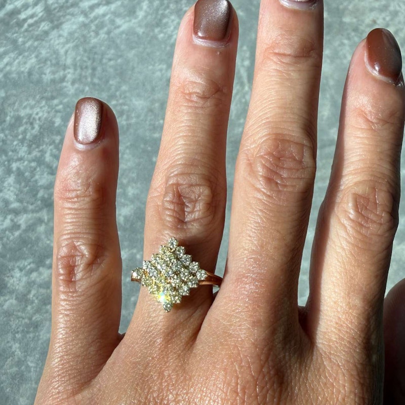 Vintage 10k Yellow Gold Natural Yellow Diamond Cluster Ring