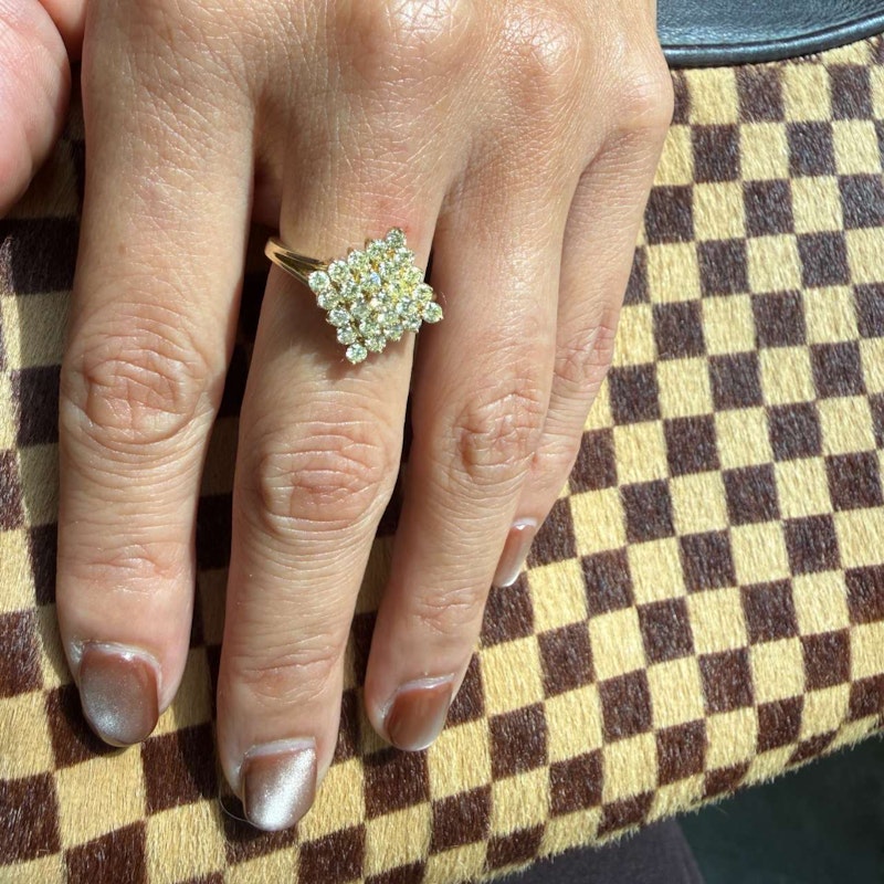 Vintage 10k Yellow Gold Natural Yellow Diamond Cluster Ring