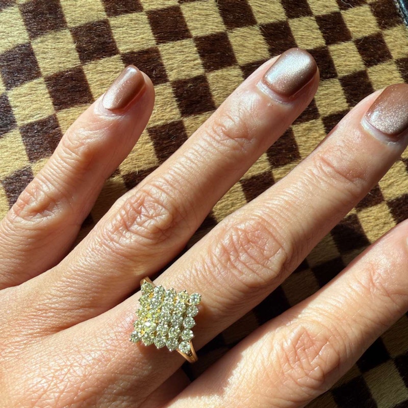 Vintage 10k Yellow Gold Natural Yellow Diamond Cluster Ring