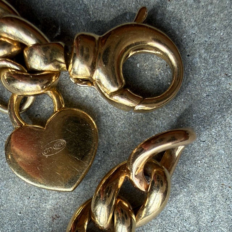 14k Yellow Gold Cuban Link Diamond Heart Bracelet