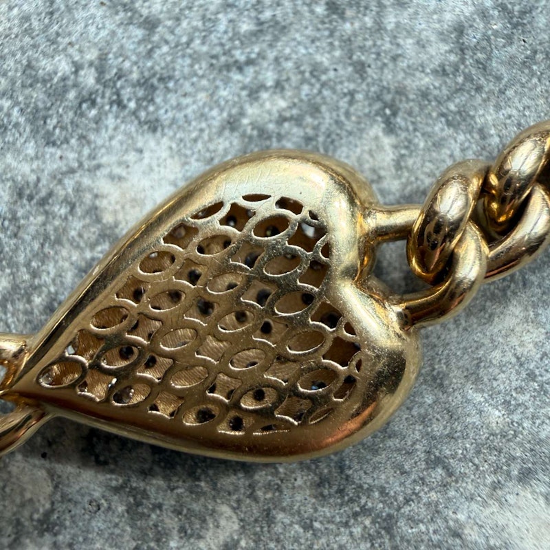 14k Yellow Gold Cuban Link Diamond Heart Bracelet