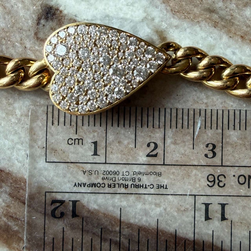 14k Yellow Gold Cuban Link Diamond Heart Bracelet