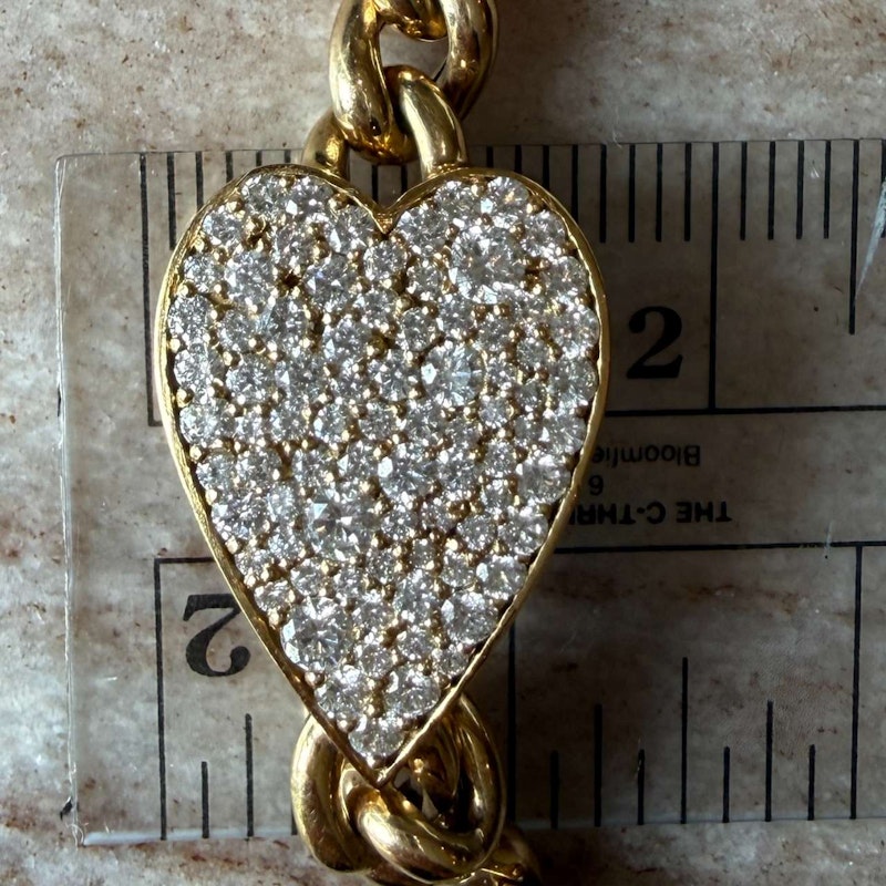 14k Yellow Gold Cuban Link Diamond Heart Bracelet