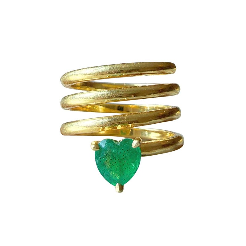 18k Yellow Gold Emerald Heart Spiral Ring