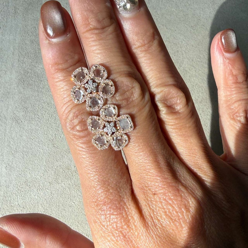 14k Rose Gold Sliced Diamond Flower Stud Earrings