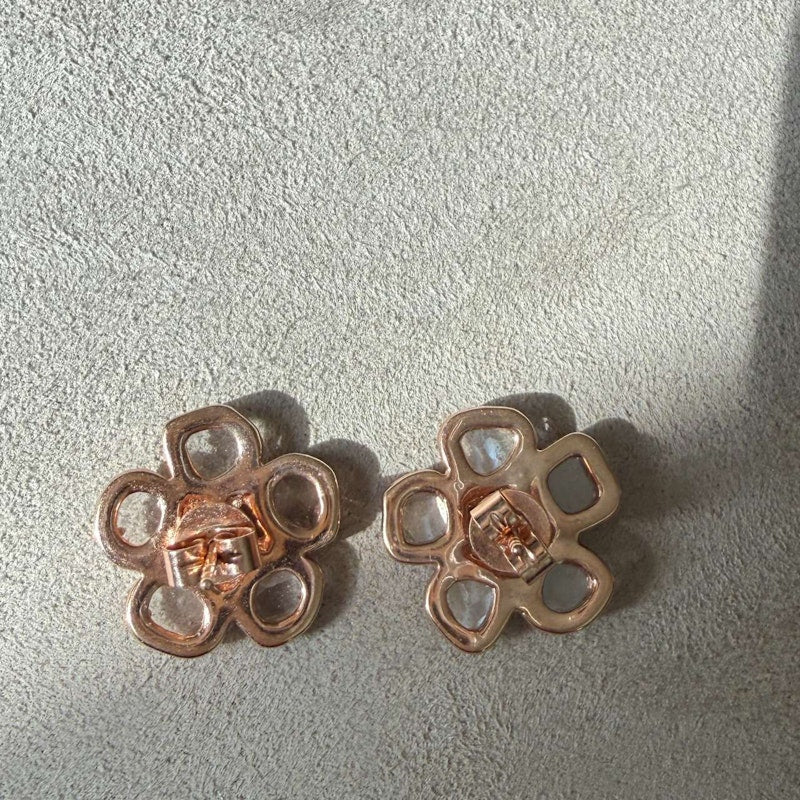 14k Rose Gold Sliced Diamond Flower Stud Earrings