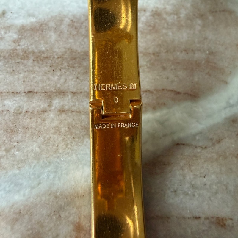 Hermès Narrow Clic Clac H Bracelet in Gold-Tone with Black Enamel