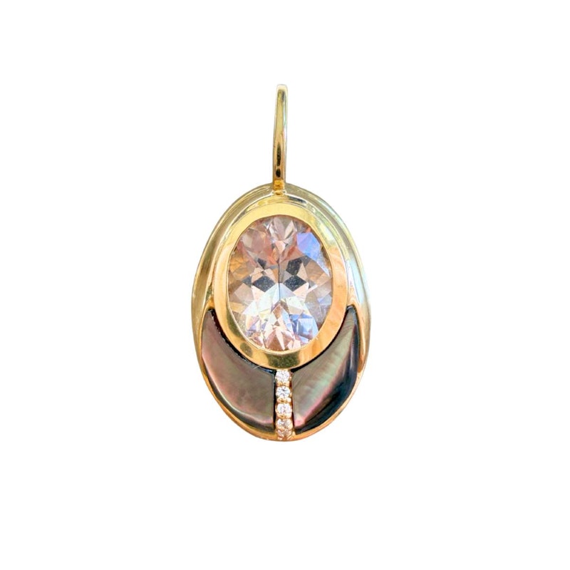 Mason and Books Morganite & Mother of Pearl Small Lovebug Pendant