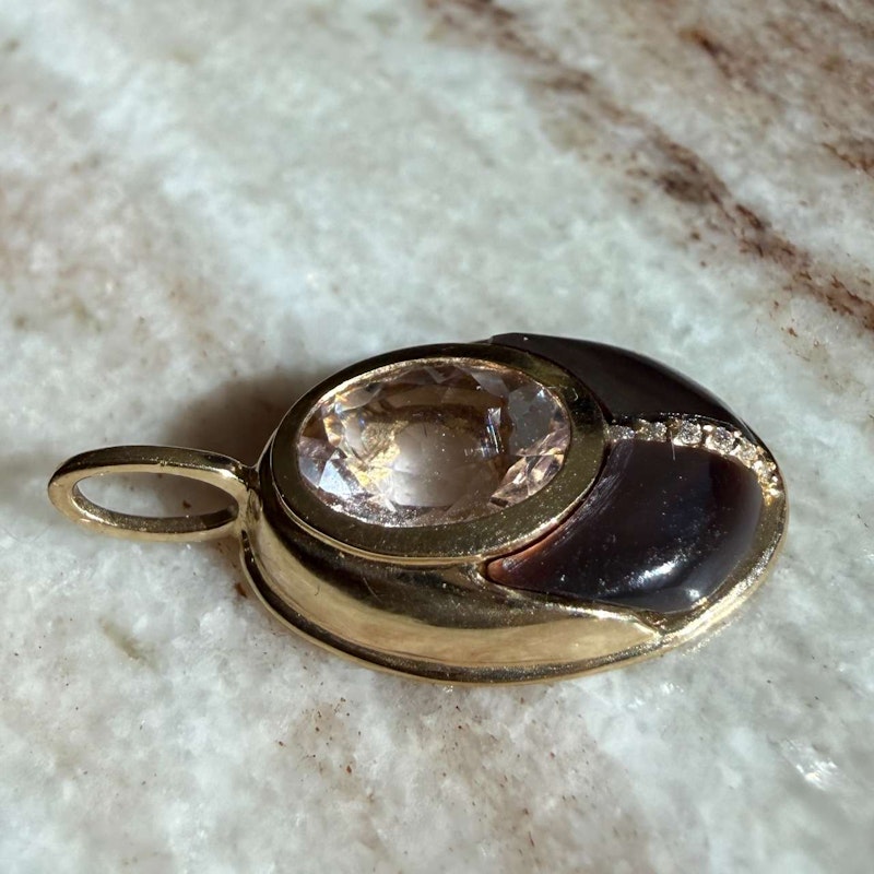 Mason and Books Morganite & Mother of Pearl Small Lovebug Pendant