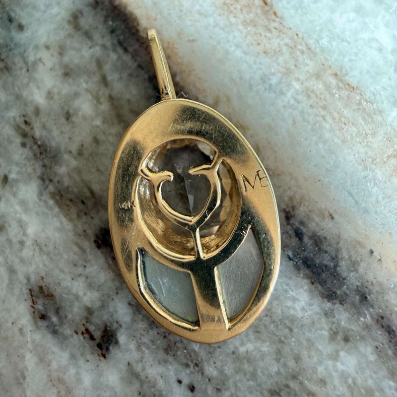 Mason and Books Morganite & Mother of Pearl Small Lovebug Pendant