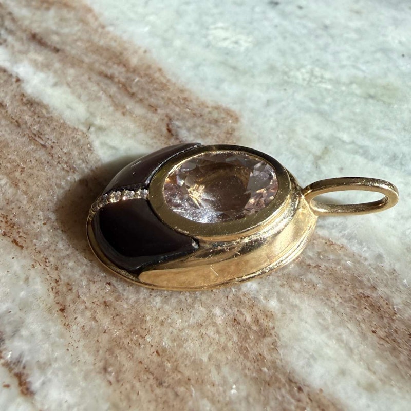 Mason and Books Morganite & Mother of Pearl Small Lovebug Pendant