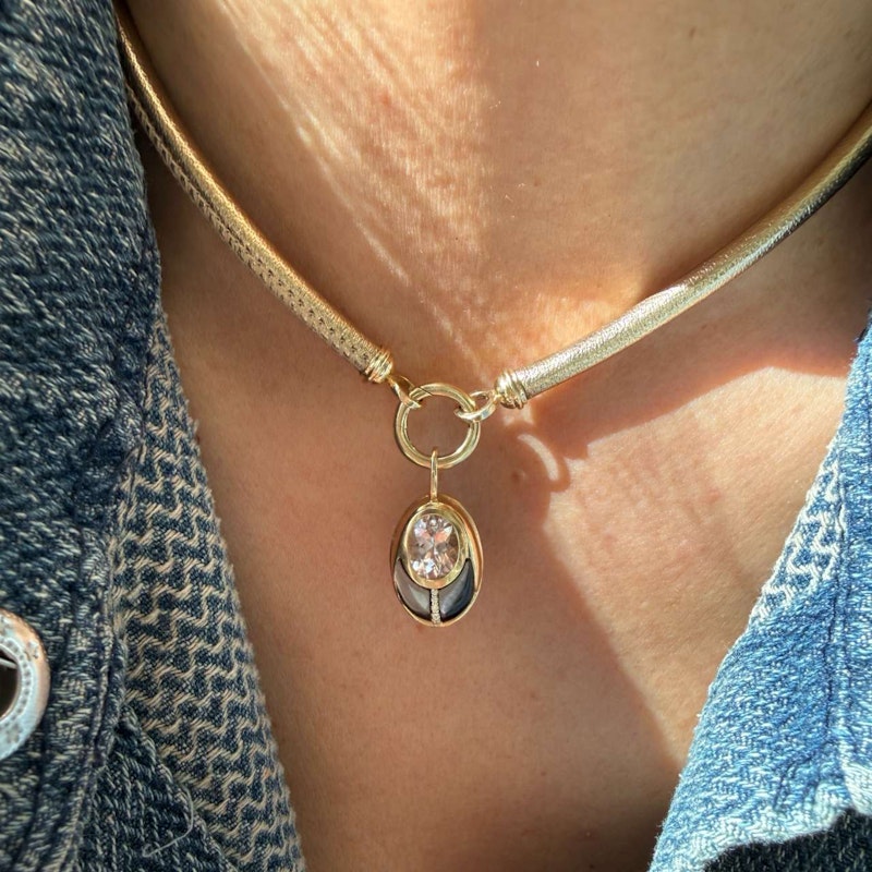 Mason and Books Morganite & Mother of Pearl Small Lovebug Pendant