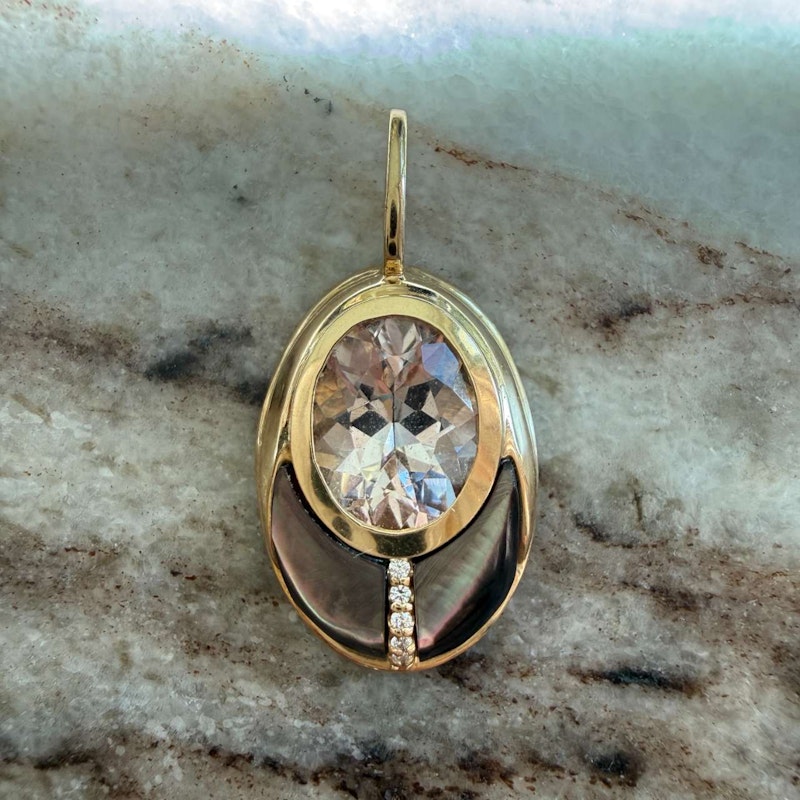 Mason and Books Morganite & Mother of Pearl Small Lovebug Pendant