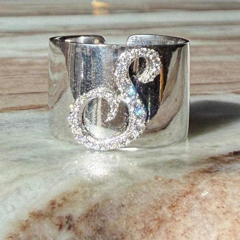 Shylee Rose 14k White Gold Diamond S Initial Cigar Band Ring