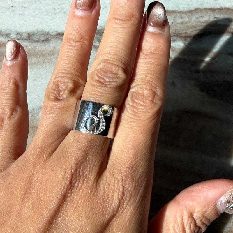 Shylee Rose 14k White Gold Diamond S Initial Cigar Band Ring
