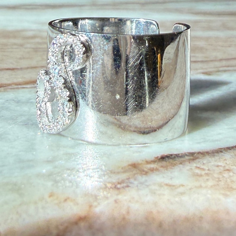 Shylee Rose 14k White Gold Diamond S Initial Cigar Band Ring