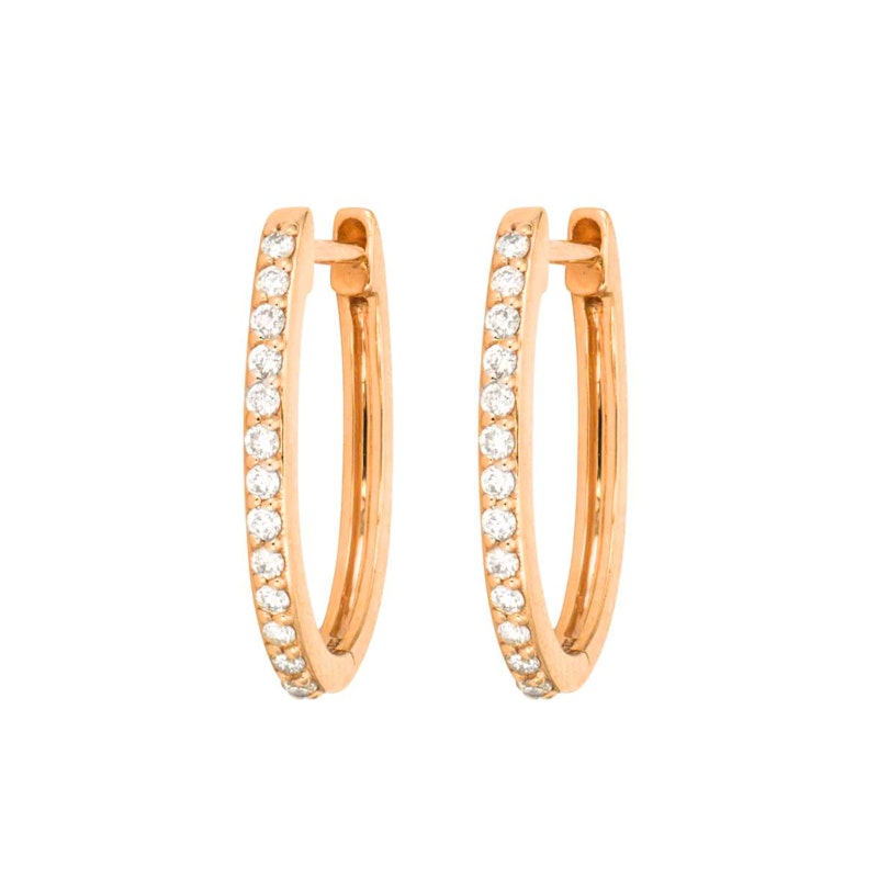 Three Stories 14K Rose Gold Classic Small Oval Pavé Hoop Earrings