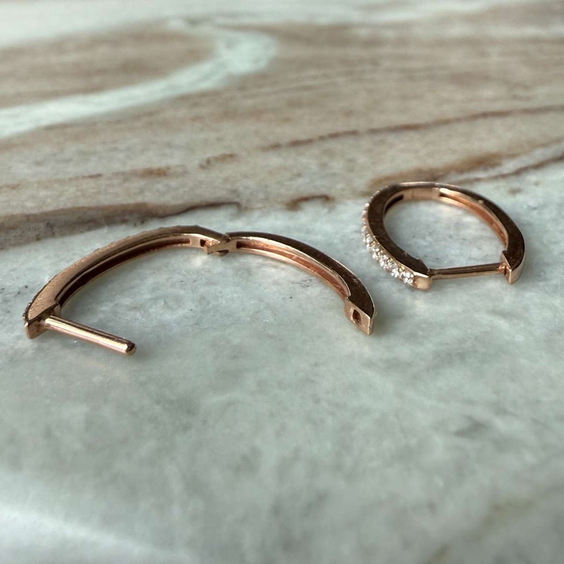 Three Stories 14K Rose Gold Classic Small Oval Pavé Hoop Earrings