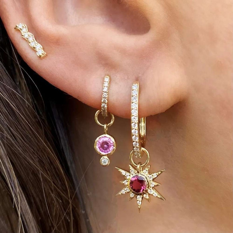 Three Stories 14K Rose Gold Classic Small Oval Pavé Hoop Earrings