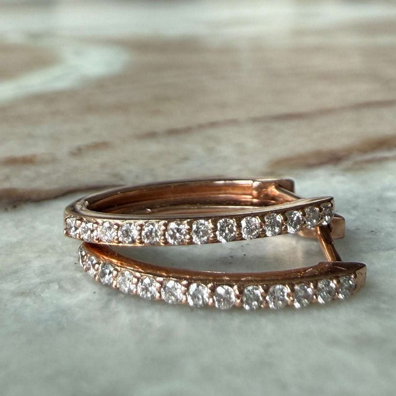 Three Stories 14K Rose Gold Classic Small Oval Pavé Hoop Earrings