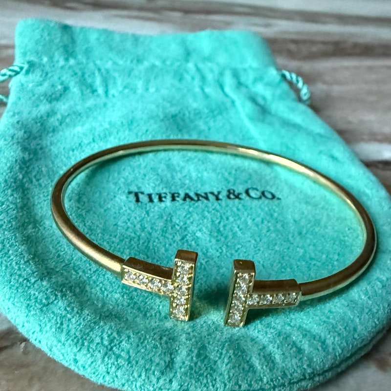 Tiffany & Co. Yellow Gold Diamond “T” Wire Bracelet