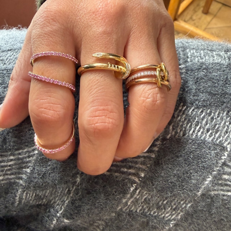 14k Yellow Gold Pink Sapphire Double-Finger Wave Ring