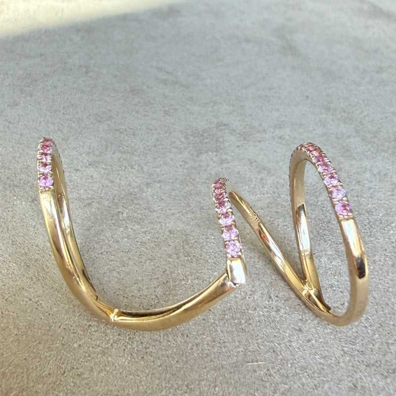 14k Yellow Gold Pink Sapphire Double-Finger Wave Ring