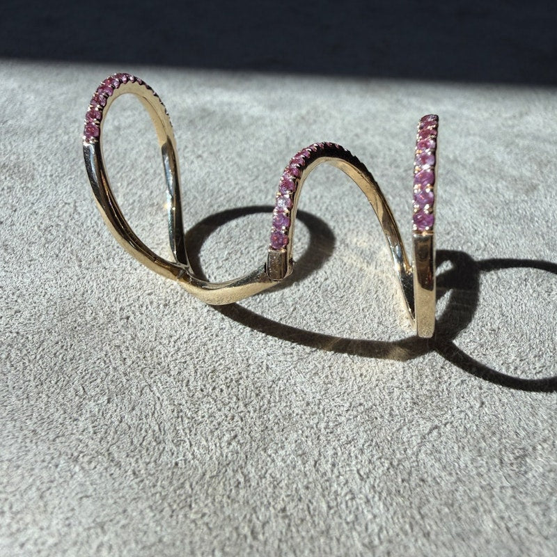 14k Yellow Gold Pink Sapphire Double-Finger Wave Ring