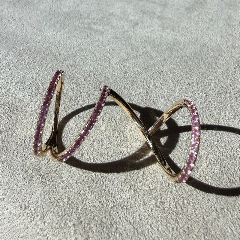 14k Yellow Gold Pink Sapphire Double-Finger Wave Ring