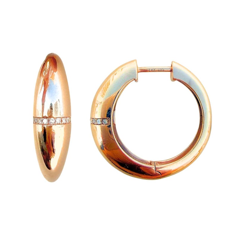 14k Rose Gold Pavé Diamond Row Dome Hoop Earrings