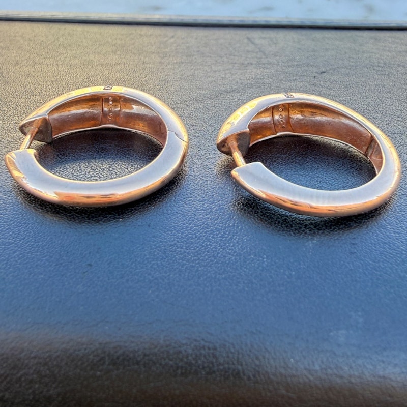 14k Rose Gold Pavé Diamond Row Dome Hoop Earrings