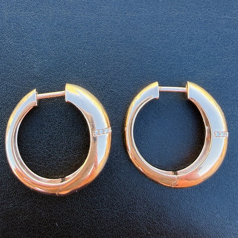 14k Rose Gold Pavé Diamond Row Dome Hoop Earrings