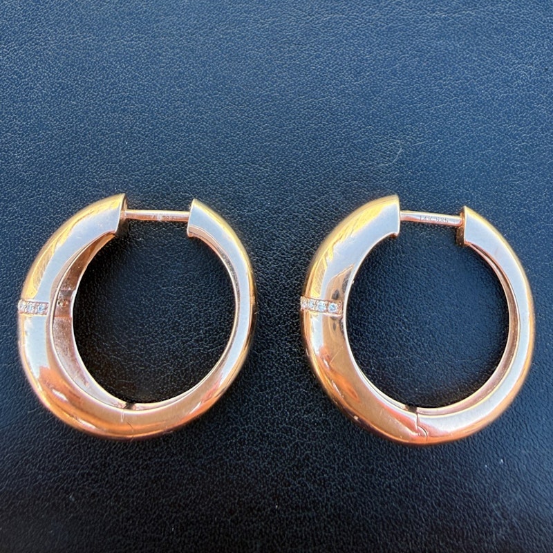 14k Rose Gold Pavé Diamond Row Dome Hoop Earrings