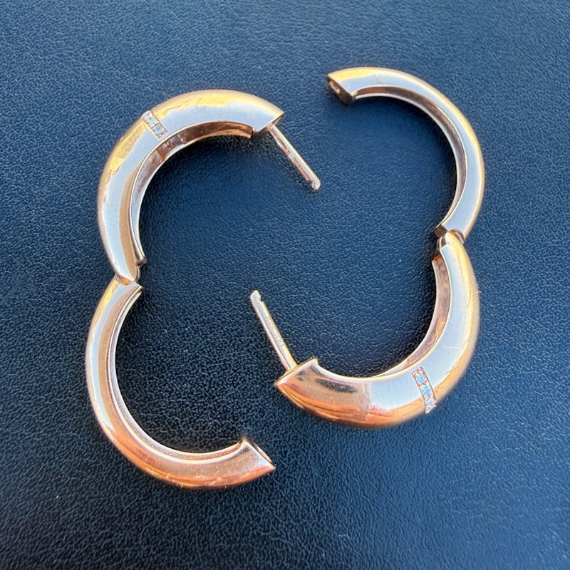 14k Rose Gold Pavé Diamond Row Dome Hoop Earrings