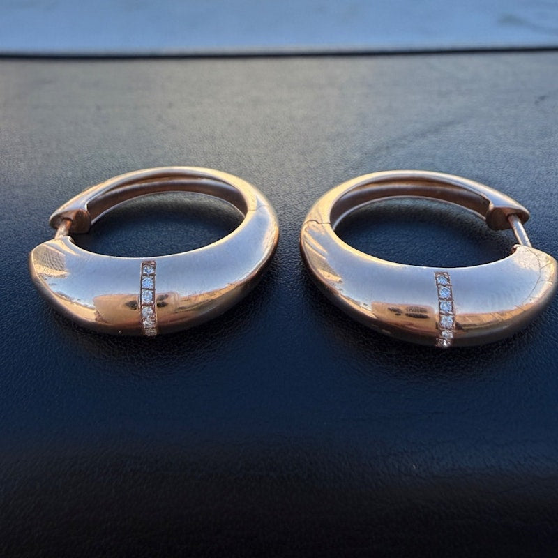 14k Rose Gold Pavé Diamond Row Dome Hoop Earrings