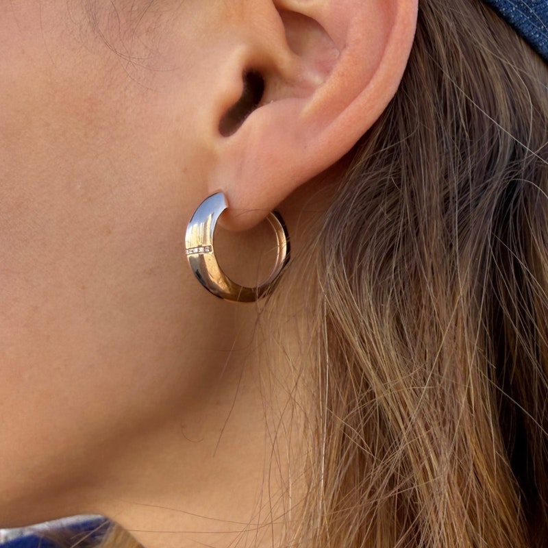 14k Rose Gold Pavé Diamond Row Dome Hoop Earrings