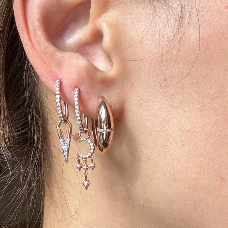 14k Rose Gold Pavé Diamond Row Dome Hoop Earrings