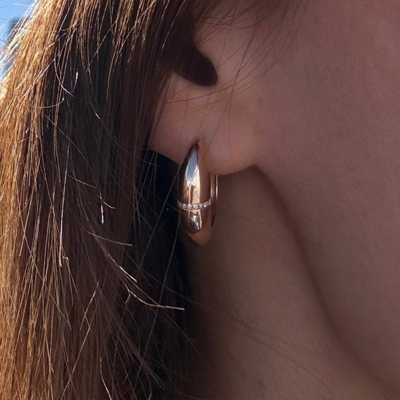 14k Rose Gold Pavé Diamond Row Dome Hoop Earrings