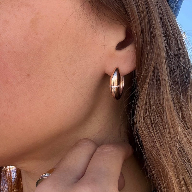 14k Rose Gold Pavé Diamond Row Dome Hoop Earrings