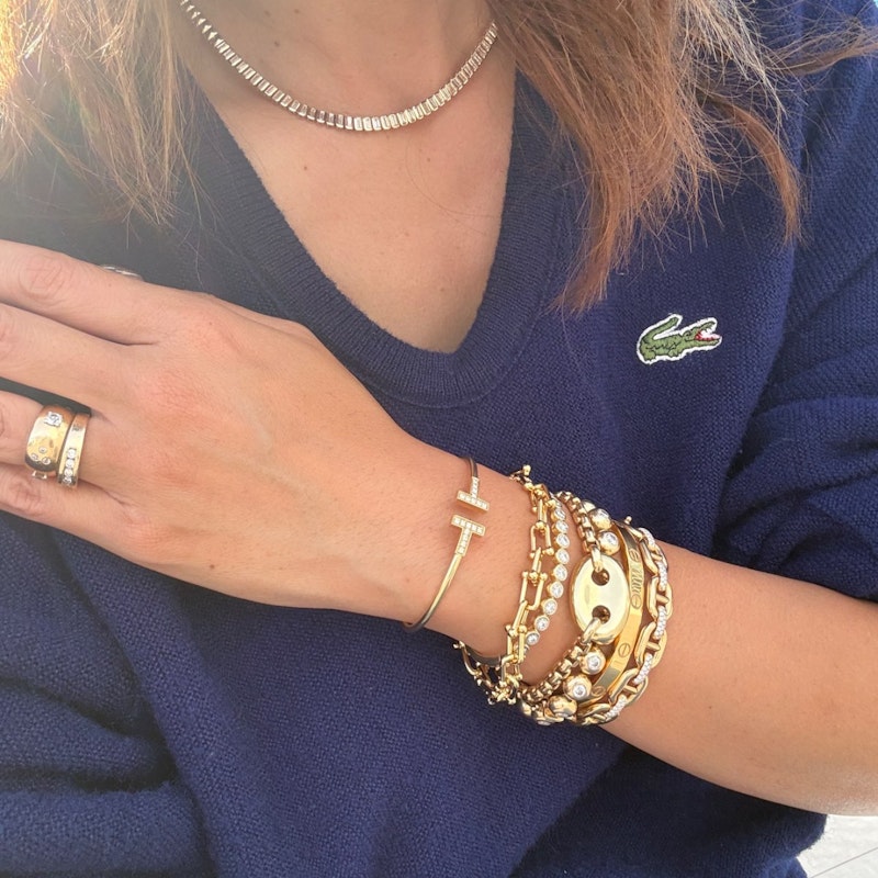 18k Yellow Gold Pavé Diamond Mariner Link Bangle Bracelet