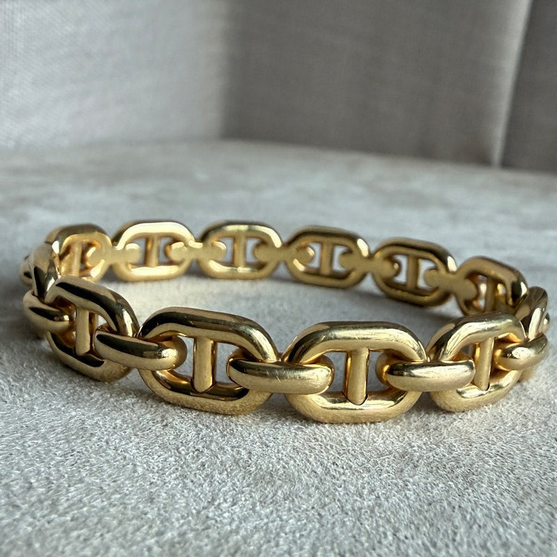 18k Yellow Gold Pavé Diamond Mariner Link Bangle Bracelet
