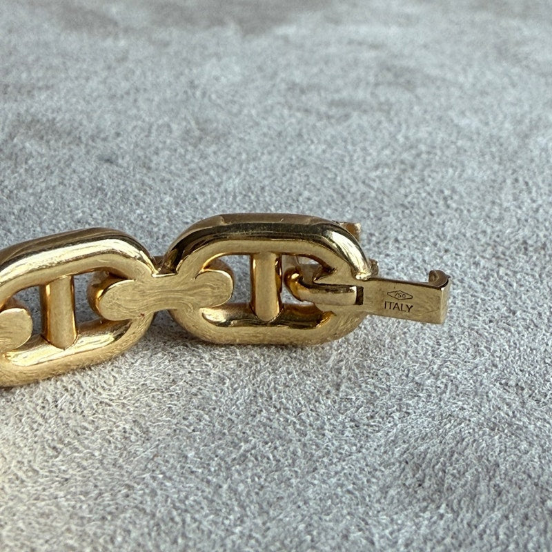 18k Yellow Gold Pavé Diamond Mariner Link Bangle Bracelet