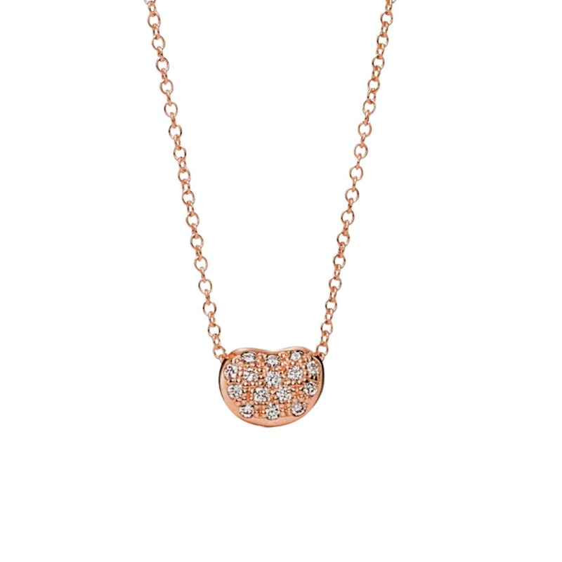 Tiffany & Co. Elsa Peretti Bean Rose Gold Pavé Diamond Pendant Necklace
