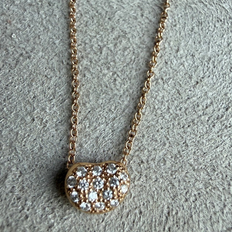 Tiffany & Co. Elsa Peretti Bean Rose Gold Pavé Diamond Pendant Necklace