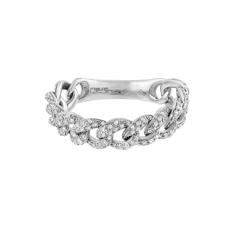 14k White Gold Pavé Diamond Chain Ring