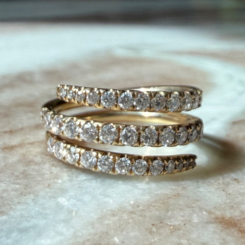 14k Yellow Gold Multi-Row Diamond Wrap Pinkie Ring