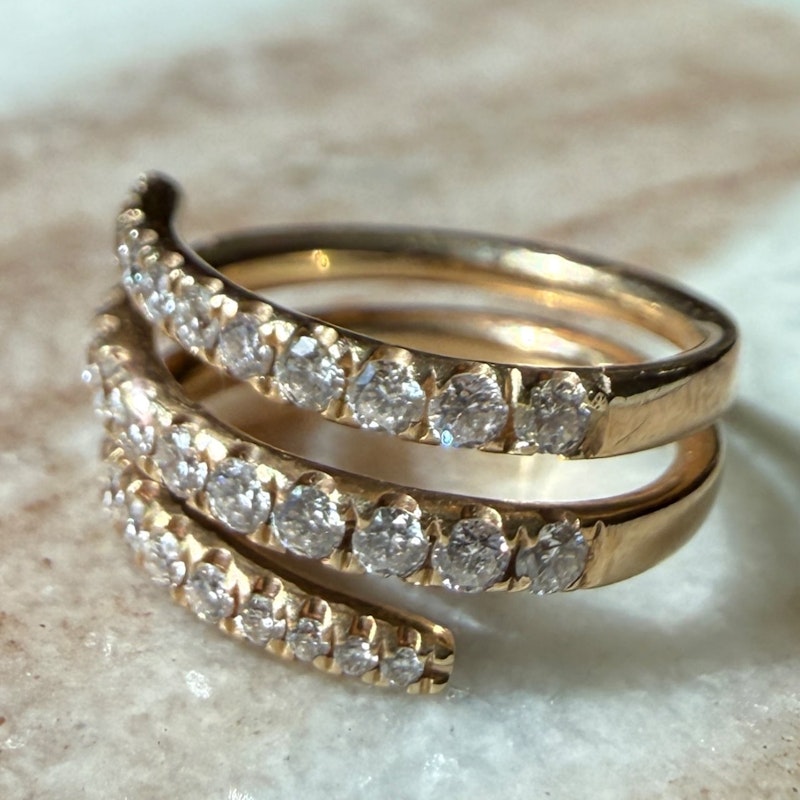 14k Yellow Gold Multi-Row Diamond Wrap Pinkie Ring