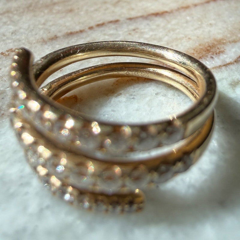 14k Yellow Gold Multi-Row Diamond Wrap Pinkie Ring