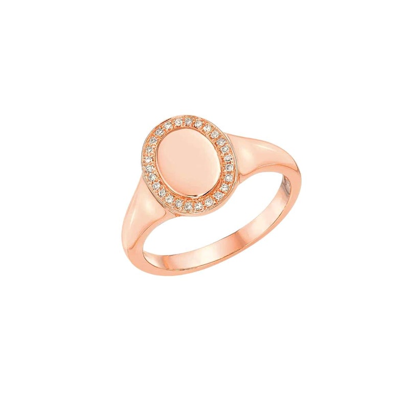14k Rose Gold Diamond Halo Signet Ring