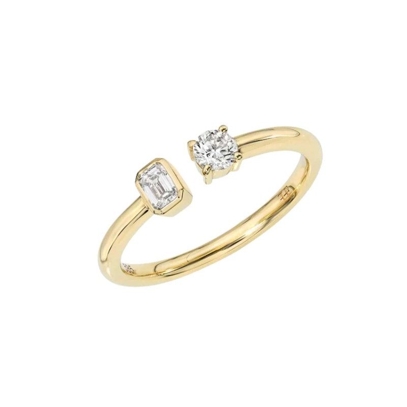 14k Yellow Gold Emerald-Cut & Round Diamond Toi et Moi Ring